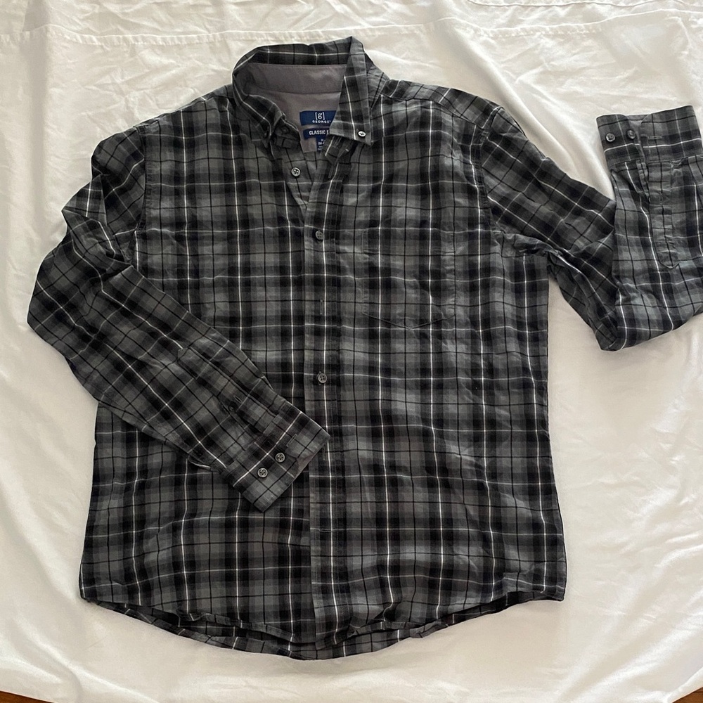 George Black and Gray Plaid Button-Down Shirt